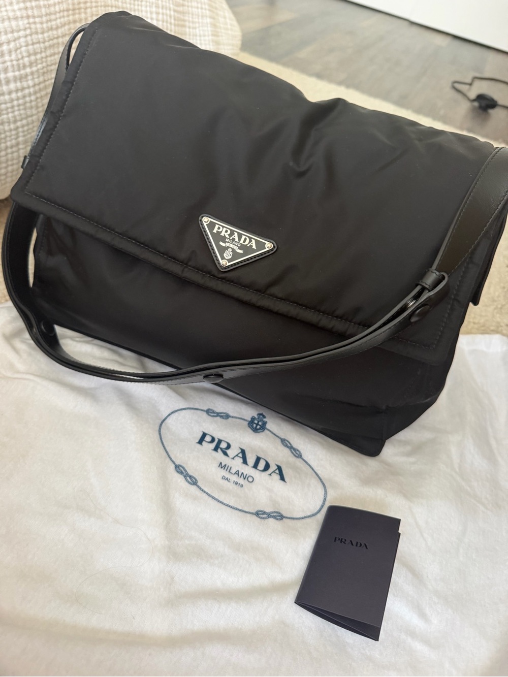 LIKE NEW Prada Traveller Larve Black Nylon Messenger Bag with Logo Plaque